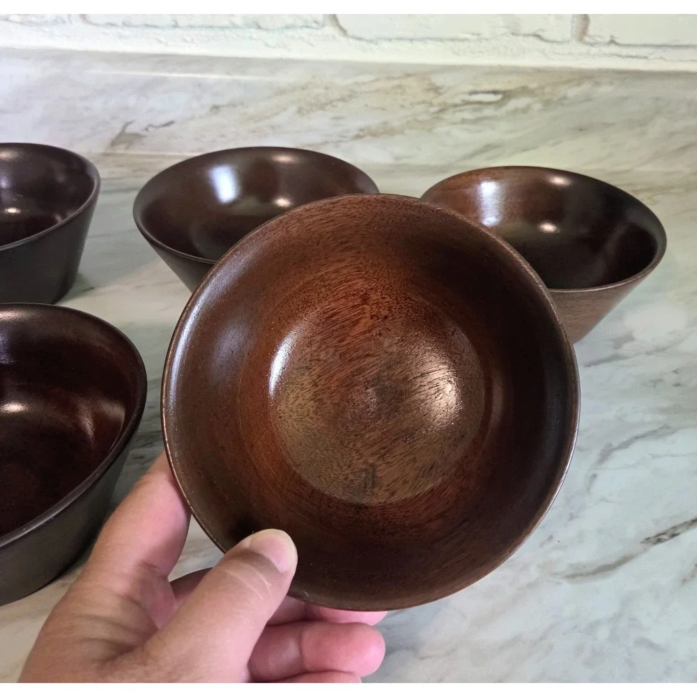 Vintage 5 Wooden Turned Walnut Salad Bowls Puerto Rico Rosario Wood Turning‎